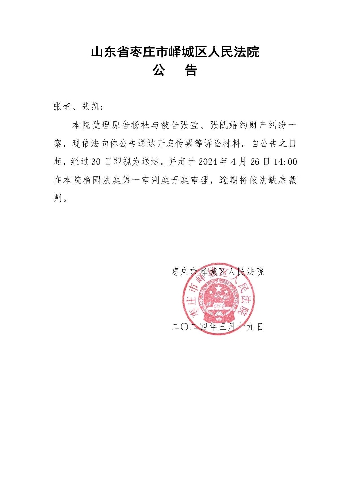23-3336张莹，张凯传票公告
